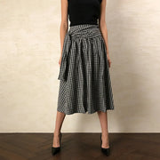 Checked Gathered A-Line Skirt