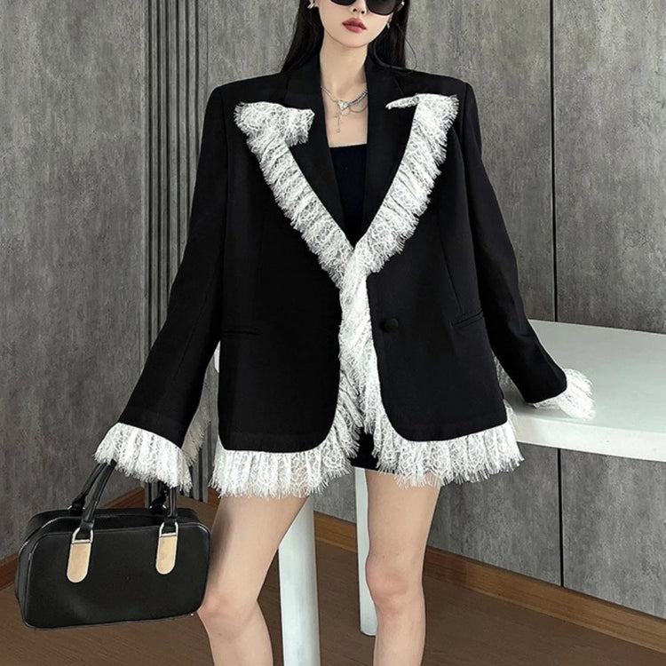 Contrast Fringe-Trim Blazer