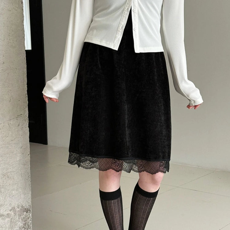 Lace-Hem A-Line Skirt