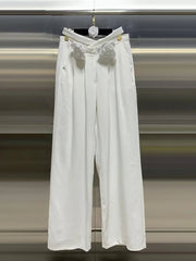 Floral Applique Wide-Leg Pants