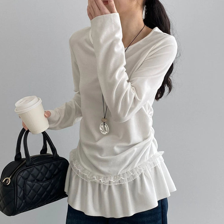 Ruffle-Hem Long-Sleeve Top