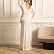 Scoop-Back Long-Sleeve Long Dress