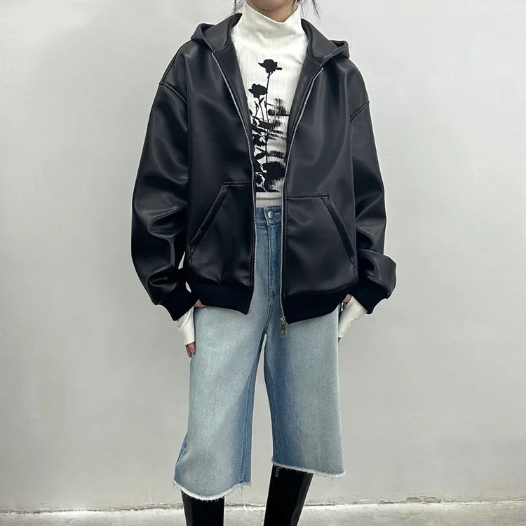 Glossy Hooded Zip Jacket