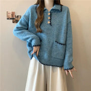 Contrast-Trim Collared Sweater