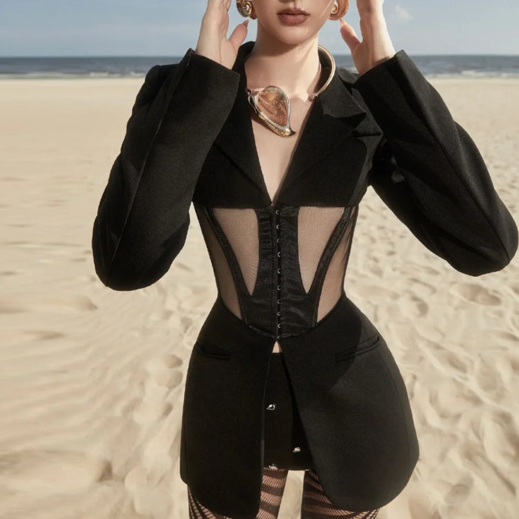 Sheer-Waist Fitted Blazer