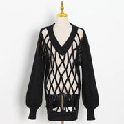 Openwork V-Neck Sweater