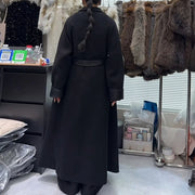 Wide-Lapel Tie-Waist Long Coat