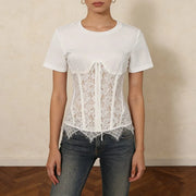 Lace-Waist Short-Sleeve Top