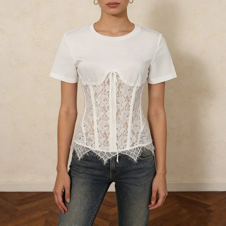 Lace-Waist Short-Sleeve Top