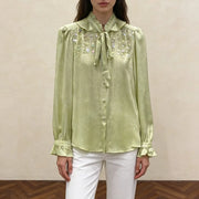 Embellished Tie-Neck Blouse