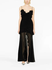 Ruffled Ruched Split-Hem Dress