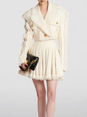 Textured Cropped Jacket or Pleated Skirt