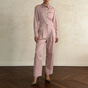TWOTWINSTYLE Solid Spliced Buttons Two Piece Set Female Lapel Long Sleeve Shirt Casual Lazy Women's Trousers Set Autumn Fashion