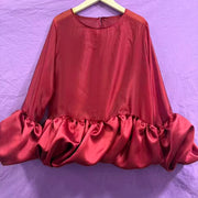 Sheer-Panel Balloon-Hem Blouse