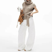 Curved-Seam Wide-Leg White Pants