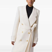 Tie-Waist Double-Breasted Long Coat