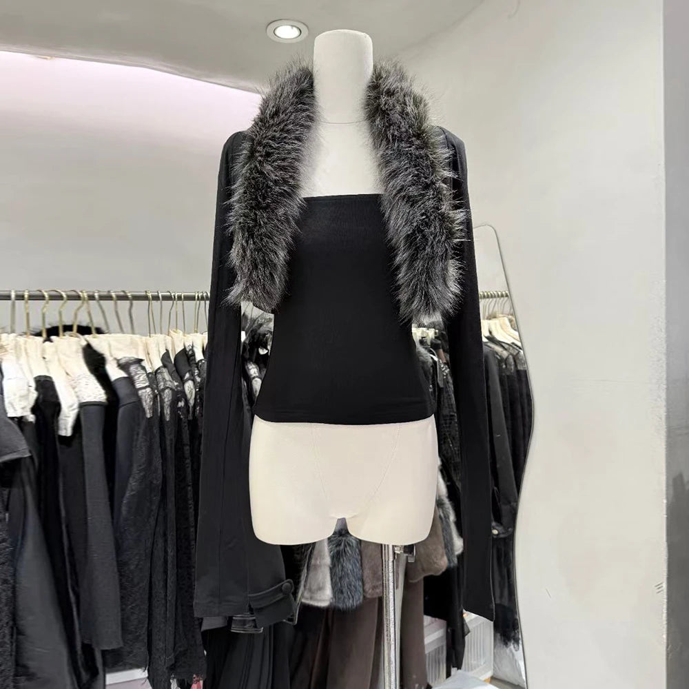 Fluffy-Collar Bolero and Tube Top Set