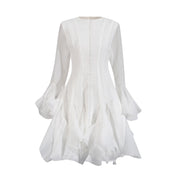 Ruffled Button-Front Long-Sleeve Dress