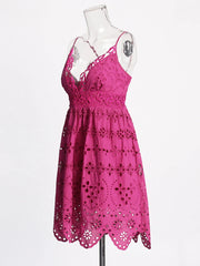 Eyelet V-Neck Mini Dress