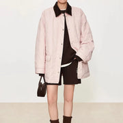 Contrast-Collar Quilted Jacket