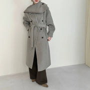 Oversized-Collar Tie-Waist Coat