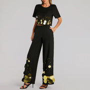 Disc-Embellished Top or Wide-Leg Pants