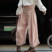 Button-Front Cuffed Wide-Leg Pants
