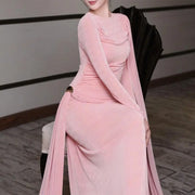 Ruched Long-Sleeve Long Dress