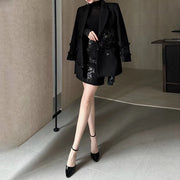 TWOTWINSTYLE Black Spliced Sequins Two Piece Set Female Lapel Long Sleeve Jacket Elegant Temperament Women's Skirt Set Fashion