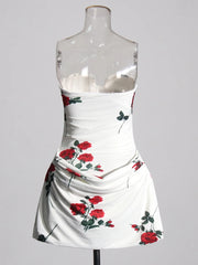 Rose-Print Strapless Mini Dress