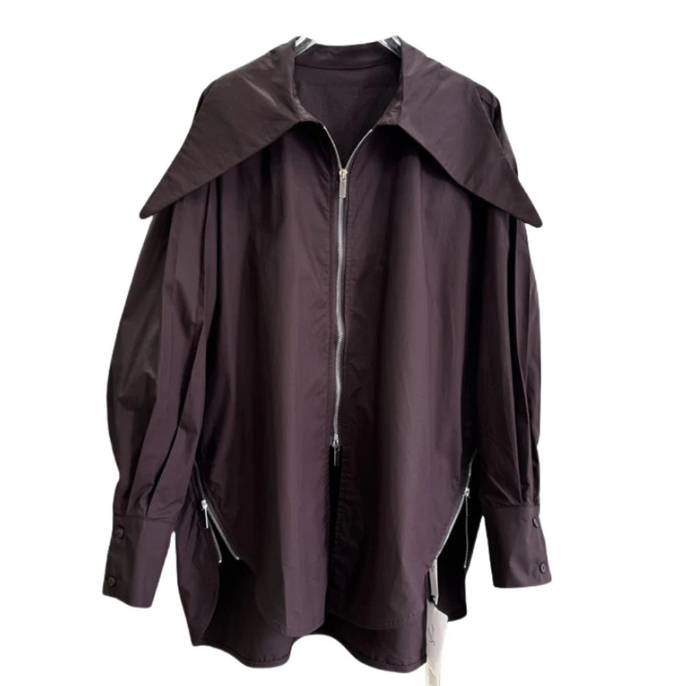 Wide-Collar Zip-Front Shirt
