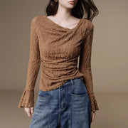 Textured Ruched Long-Sleeve Top