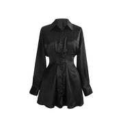 Glossy Button-Front Mini Shirt Dress
