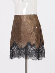 Embellished Lace-Hem Mini Skirt
