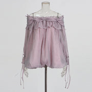 Off-Shoulder Tie-Sleeve Blouse