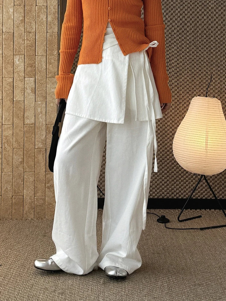 Wrap-Overlay Wide-Leg Pants