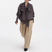 Oversized Bow-Neck Blouse