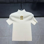 Keyhole-Detail Ribbed Short-Sleeve Top
