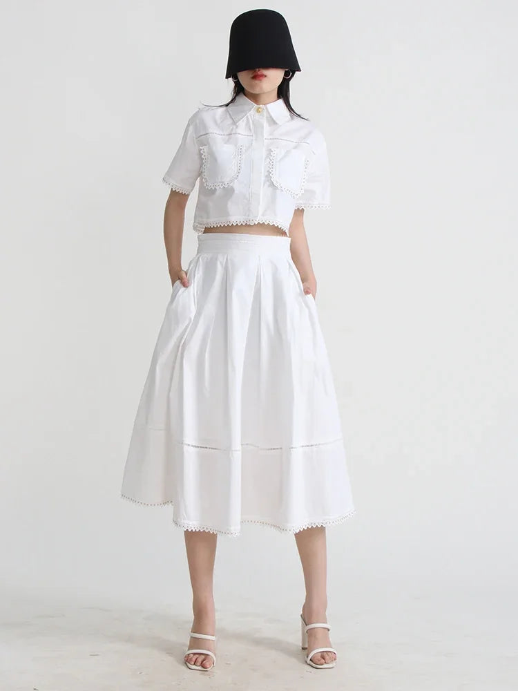 Cropped Shirt and Pleated Skirt Set