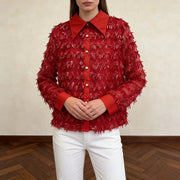 Textured Sequin Button-Up Shirt