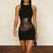 Embellished-Waist Halter Mini Dress