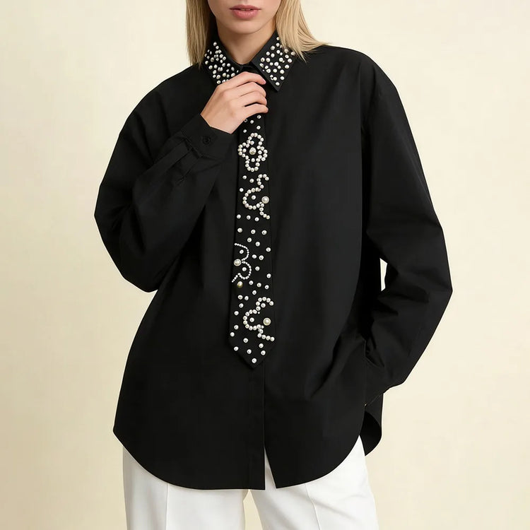 Embellished-Placket Button-Up Shirt