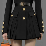 Contrast-Collar Pleated Mini Dress
