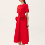Rosette-Detail Short-Sleeve Dress