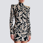 Floral High-Neck Mini Dress