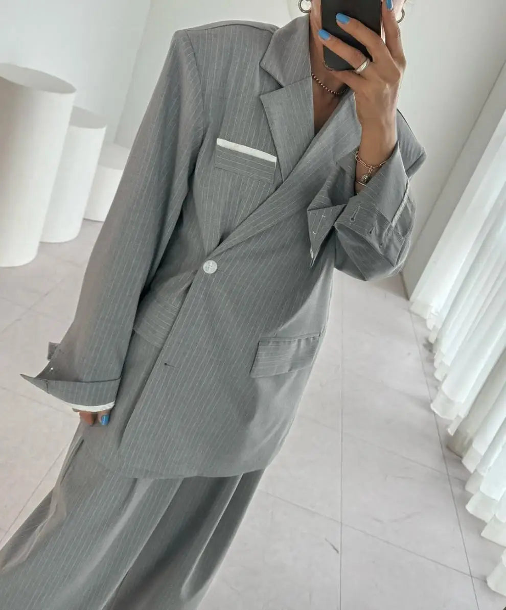 Pinstriped Jacket and Pants Set