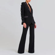 Applique Blazer and Flared Pants Set
