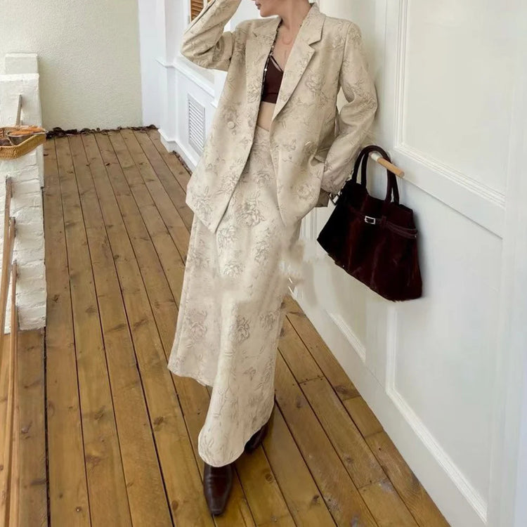 TWOTWINSTYLE Solid Spliced Printing Two Piece Set Female Lapel Long Sleeve Jacket Elegant Temperament Women's Skirt Set Fashion