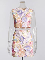 Floral Applique Top and Skirt Set