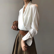 Draped V-Neck Long-Sleeve Blouse